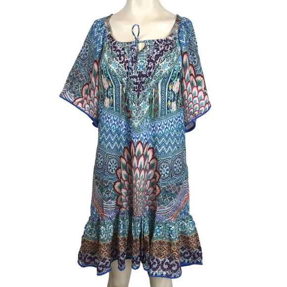 SAKKAS - WOMENS' ONE SIZE -MULTICOLOR 100% POLYESTER RUFFLE DRESS/COVER UP - Picture 1 of 8